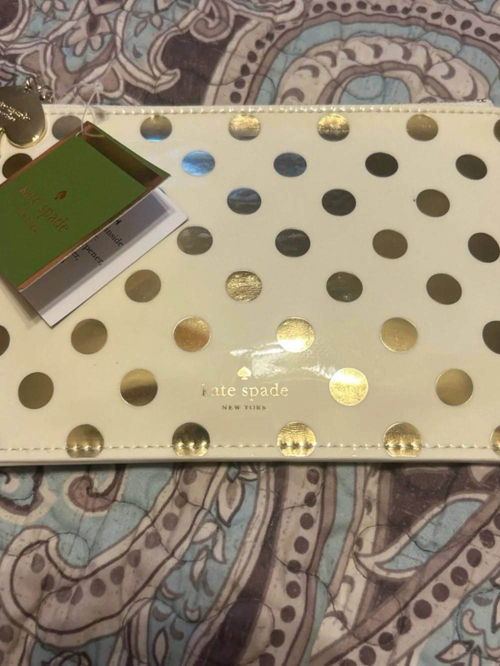 kate spade Cream and Gold Polka Dot Pencil Pouch